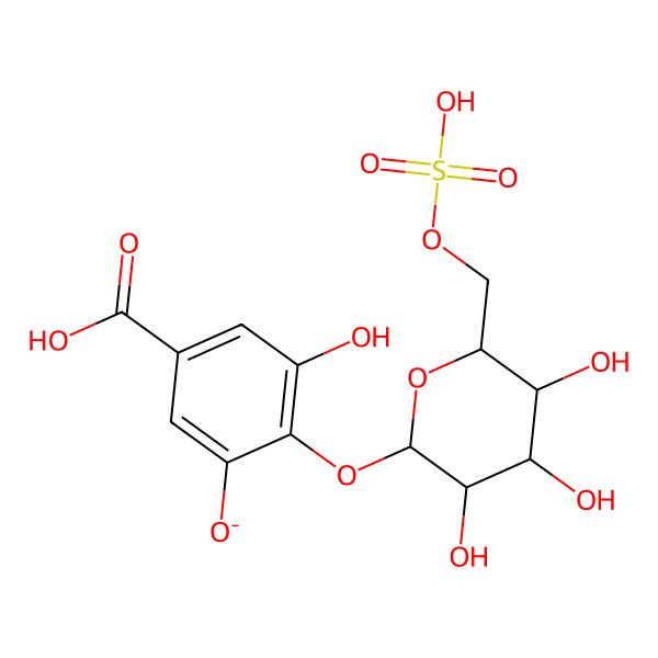 2D Structure of 5-carboxy-3-hydroxy-2-[(2S,3R,4S,5S,6R)-3,4,5-trihydroxy-6-(sulfooxymethyl)oxan-2-yl]oxyphenolate