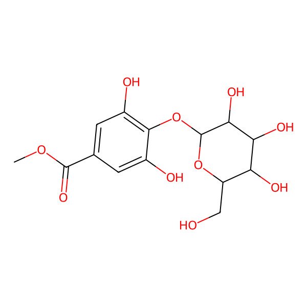 2D Structure of 3,5-Dihydroxy-4-(beta-D-glucopyranosyloxy)benzoic acid methyl ester 2D Structure of 3,5-Dihydroxy-4-(beta-D-glucopyranosyloxy)benzoic acid methyl ester