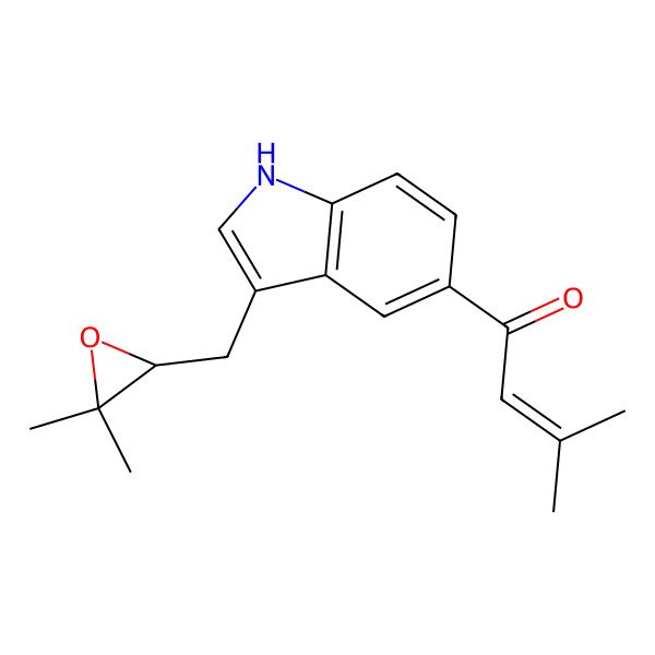 2D Structure of 1-[3-[[(2R)-3,3-dimethyloxiran-2-yl]methyl]-1H-indol-5-yl]-3-methylbut-2-en-1-one