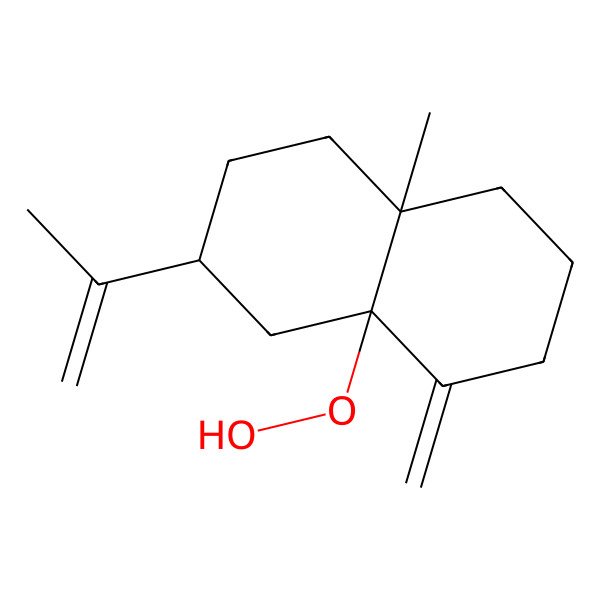 2D Structure of (2R,4aR,8aR)-8a-hydroperoxy-4a-methyl-8-methylidene-2-prop-1-en-2-yl-2,3,4,5,6,7-hexahydro-1H-naphthalene
