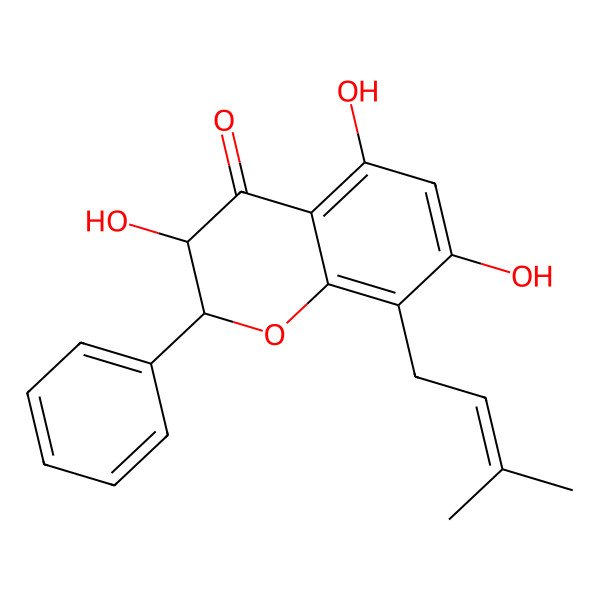 2D Structure of (2R,3R)-3,5,7-trihydroxy-8-(3-methylbut-2-en-1-yl)-2-phenyl-3,4-dihydro-2H-1-benzopyran-4-one 2D Structure of (2R,3R)-3,5,7-trihydroxy-8-(3-methylbut-2-en-1-yl)-2-phenyl-3,4-dihydro-2H-1-benzopyran-4-one
