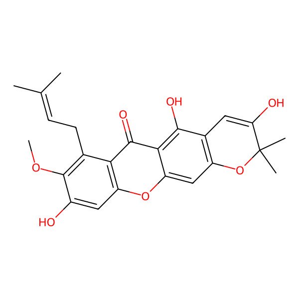 2D Structure of 3,5,9-Trihydroxy-8-methoxy-2,2-dimethyl-7-(3-methylbut-2-enyl)pyrano[3,2-b]xanthen-6-one