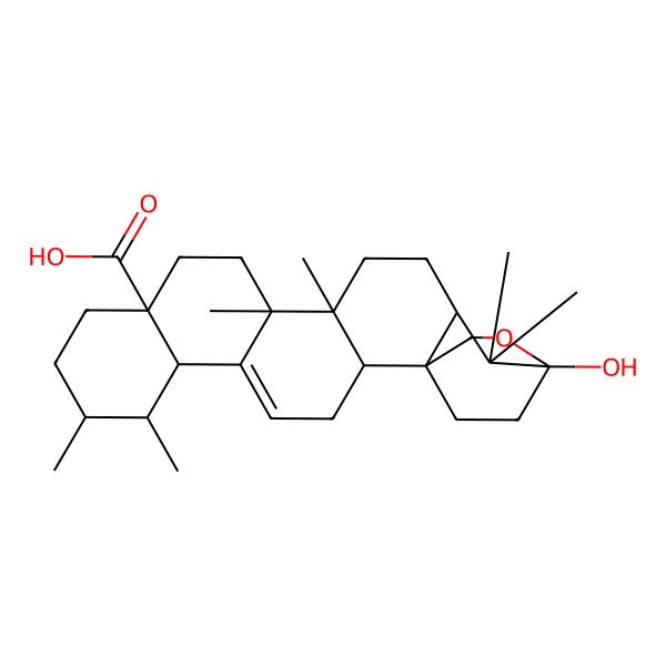 2D Structure of (1S,2S,7S,8R,11S,14S,15R,18R,20R)-20-hydroxy-7,8,14,15,19,19-hexamethyl-21-oxahexacyclo[18.2.2.01,18.02,15.05,14.06,11]tetracos-4-ene-11-carboxylic acid