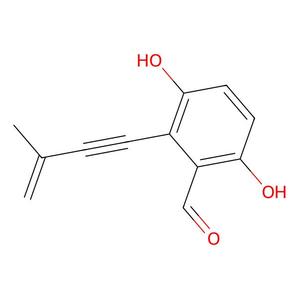 2D Structure of 3,6-Dihydroxy-2-(3-methylbut-3-en-1-yn-1-yl)benzaldehyde