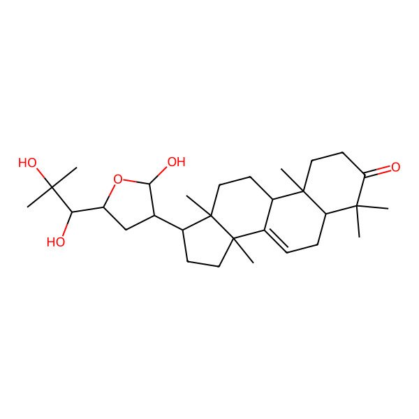 2D Structure of (10R,13S,14S,17S)-17-[(2R)-5-[(1R)-1,2-dihydroxy-2-methylpropyl]-2-hydroxyoxolan-3-yl]-4,4,10,13,14-pentamethyl-1,2,5,6,9,11,12,15,16,17-decahydrocyclopenta[a]phenanthren-3-one