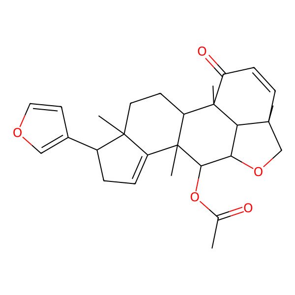 2D Structure of [(1R,2S,5S,6R,10R,11S,12R,15R,19S)-6-(furan-3-yl)-1,5,10,15-tetramethyl-18-oxo-13-oxapentacyclo[10.6.1.02,10.05,9.015,19]nonadeca-8,16-dien-11-yl] acetate