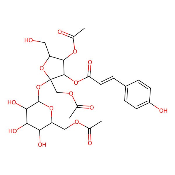 2D Structure of [(2S,3S,4R,5R)-4-acetyloxy-2-(acetyloxymethyl)-2-[(2R,3R,4S,5S,6R)-6-(acetyloxymethyl)-3,4,5-trihydroxyoxan-2-yl]oxy-5-(hydroxymethyl)oxolan-3-yl] (E)-3-(4-hydroxyphenyl)prop-2-enoate