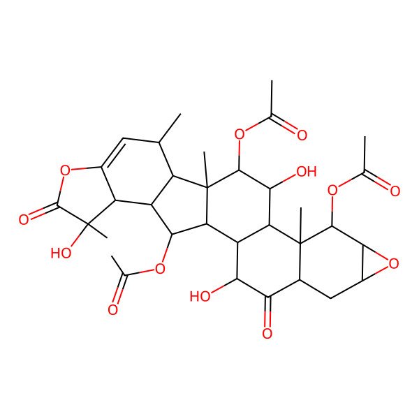 2D Structure of (10,14-Diacetyloxy-3,13,22-trihydroxy-11,15,17,22-tetramethyl-4,21-dioxo-8,20-dioxaheptacyclo[13.10.0.02,12.05,11.07,9.016,24.019,23]pentacos-18-en-25-yl) acetate