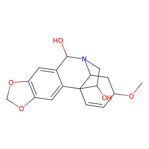 2D Structure of (11R,13R,15S,18R)-15-methoxy-5,7-dioxa-12-azapentacyclo[10.5.2.01,13.02,10.04,8]nonadeca-2,4(8),9,16-tetraene-11,18-diol