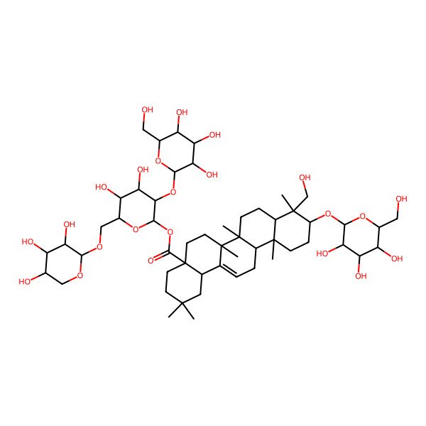 2D Structure of 3beta-(beta-D-Glucopyranosyloxy)-23-hydroxyoleana-12-ene-28-oic acid 2-O-beta-D-glucopyranosyl-6-O-beta-D-xylopyranosyl-beta-D-glucopyranosyl ester