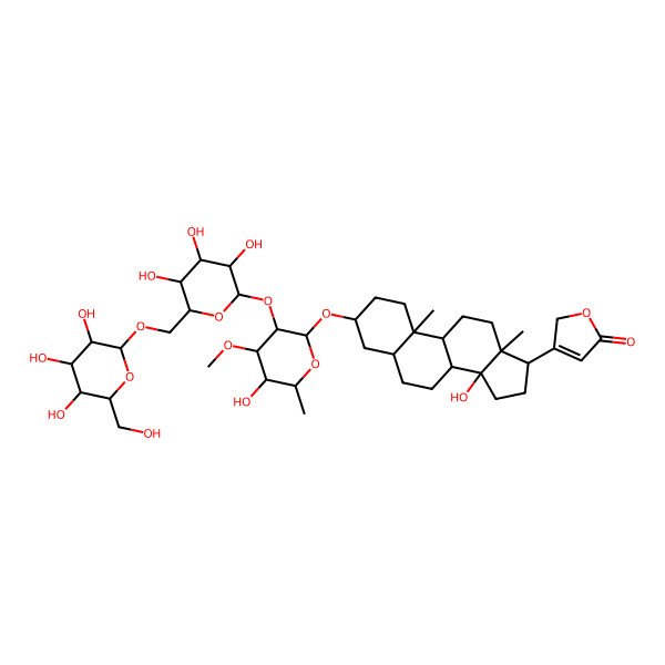 2D Structure of 3-[(3S,5R,10S,13R,14S)-14-hydroxy-3-[(2R,3S,4R,5R,6S)-5-hydroxy-4-methoxy-6-methyl-3-[(2S,3R,4S,5S,6R)-3,4,5-trihydroxy-6-[[(2R,3R,4S,5S,6R)-3,4,5-trihydroxy-6-(hydroxymethyl)oxan-2-yl]oxymethyl]oxan-2-yl]oxyoxan-2-yl]oxy-10,13-dimethyl-1,2,3,4,5,6,7,8,9,11,12,15,16,17-tetradecahydrocyclopenta[a]phenanthren-17-yl]-2H-furan-5-one