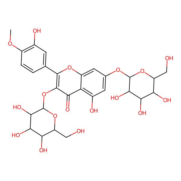 2D Structure of 3,7-Bis(beta-D-glucopyranosyloxy)-3',5-dihydroxy-4'-methoxyflavone