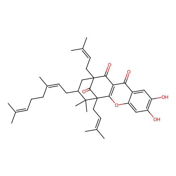 2D Structure of (1R,13R,15R)-15-[(2E)-3,7-dimethylocta-2,6-dienyl]-6,7-dihydroxy-16,16-dimethyl-1,13-bis(3-methylbut-2-enyl)-3-oxatetracyclo[11.3.1.02,11.04,9]heptadeca-2(11),4,6,8-tetraene-10,12,17-trione