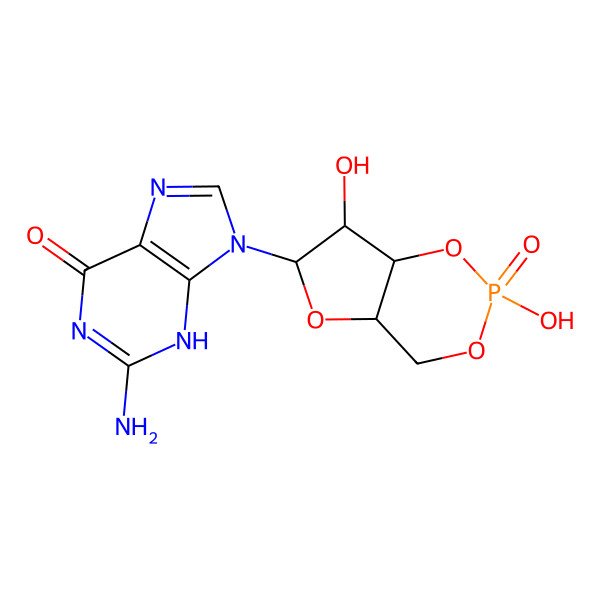 2D Structure of 2-amino-9-(2,7-dihydroxy-2-oxo-4a,6,7,7a-tetrahydro-4H-furo[3,2-d][1,3,2]dioxaphosphinin-6-yl)-3H-purin-6-one