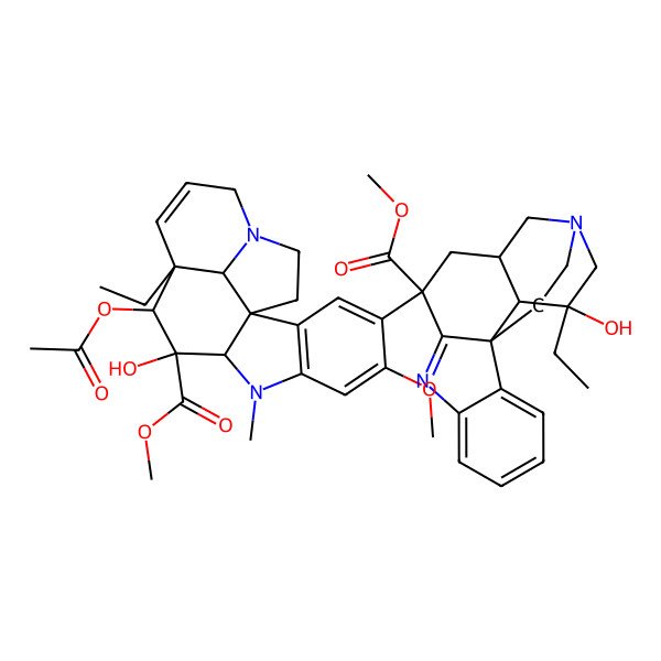 2D Structure of methyl (1R,9R,10S,11R,12R,19R)-11-acetyloxy-12-ethyl-4-[(13S,16S,17R)-17-ethyl-17-hydroxy-13-methoxycarbonyl-1,11-diazapentacyclo[13.3.1.04,12.04,16.05,10]nonadeca-5,7,9,11-tetraen-13-yl]-10-hydroxy-5-methoxy-8-methyl-8,16-diazapentacyclo[10.6.1.01,9.02,7.016,19]nonadeca-2,4,6,13-tetraene-10-carboxylate