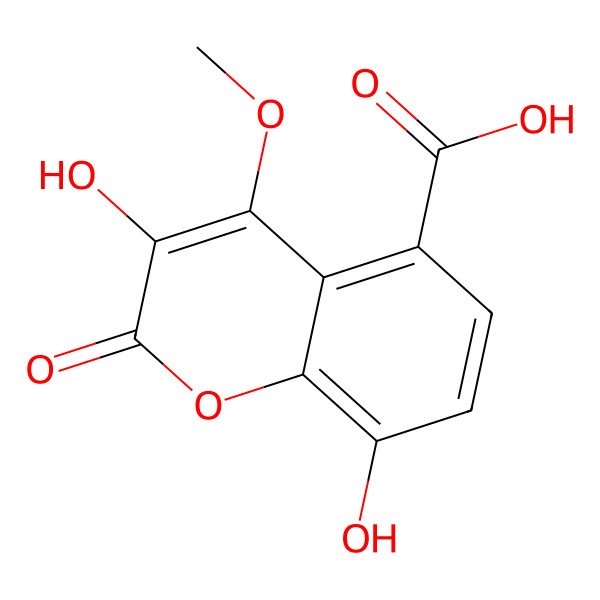 2D Structure of 3,8-Dihydroxy-4-methoxy-2-oxochromene-5-carboxylic acid