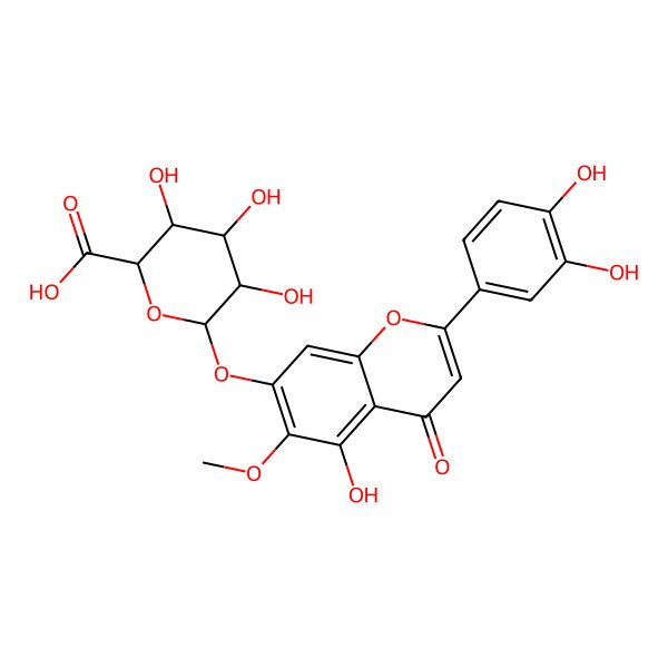 2D Structure of beta-D-Glucopyranosiduronic acid, 2-(3,4-dihydroxyphenyl)-5-hydroxy-6-methoxy-4-oxo-4H-1-benzopyran-7-yl 2D Structure of beta-D-Glucopyranosiduronic acid, 2-(3,4-dihydroxyphenyl)-5-hydroxy-6-methoxy-4-oxo-4H-1-benzopyran-7-yl