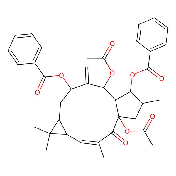 2D Structure of [(1R,3E,5R,7S,9S,11R,12R,13S,14S)-1,11-diacetyloxy-13-benzoyloxy-3,6,6,14-tetramethyl-10-methylidene-2-oxo-9-tricyclo[10.3.0.05,7]pentadec-3-enyl] benzoate