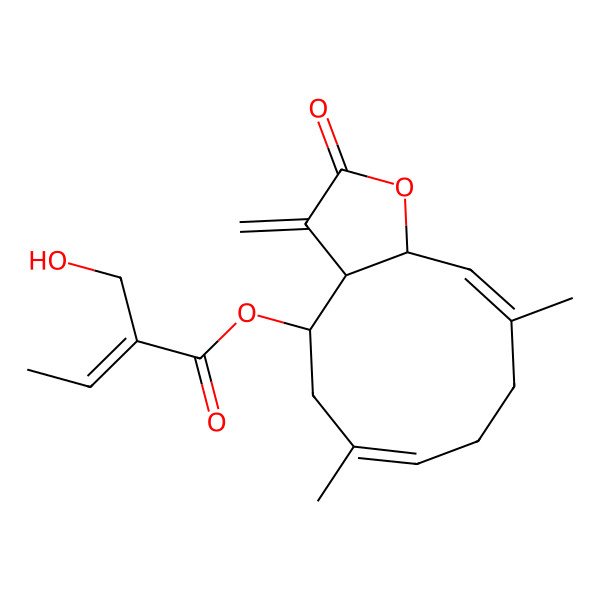 2D Structure of [(3aR,4R,6Z,10Z,11aR)-6,10-dimethyl-3-methylidene-2-oxo-3a,4,5,8,9,11a-hexahydrocyclodeca[b]furan-4-yl] (Z)-2-(hydroxymethyl)but-2-enoate