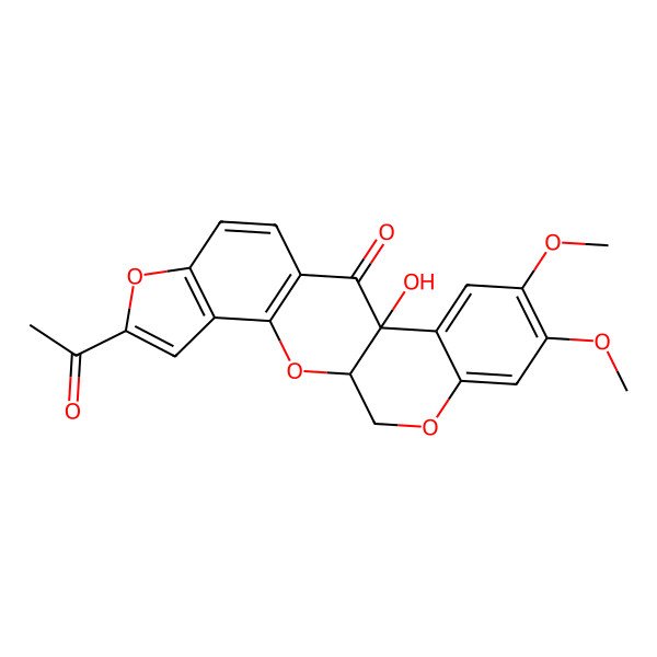 2D Structure of (6aR)-12,12aalpha-Dihydro-2-acetyl-6aalpha-hydroxy-8,9-dimethoxy[1]benzopyrano[3,4-b]furo[2,3-h][1]benzopyran-6(6aH)-one