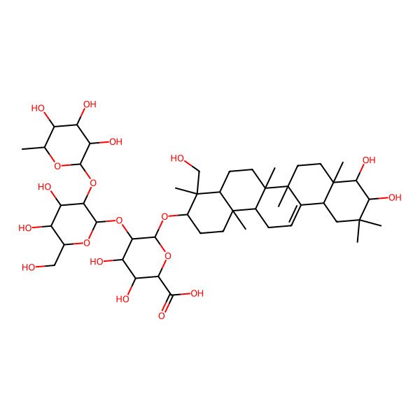 2D Structure of (3beta,21beta,22beta)-21,22,24-trihydroxyolean-12-en-3-yl 6-deoxy-alpha-L-mannopyranosyl-(1->2)-beta-D-galactopyranosyl-(1->2)-beta-D-glucopyranosiduronic acid