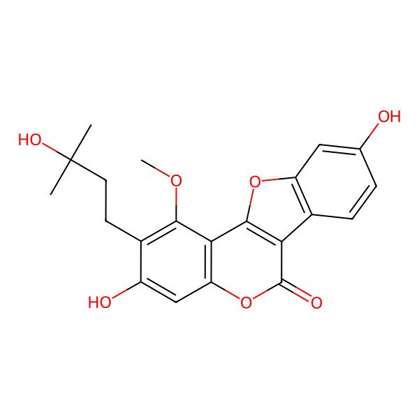 2D Structure of 3,9-Dihydroxy-2-(3-hydroxy-3-methylbutyl)-1-methoxy-[1]benzofuro[3,2-c]chromen-6-one