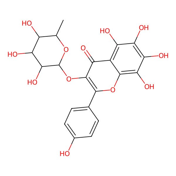 2D Structure of 5,6,7,8-tetrahydroxy-2-(4-hydroxyphenyl)-3-[(2S,3R,4R,5R,6S)-3,4,5-trihydroxy-6-methyloxan-2-yl]oxychromen-4-one