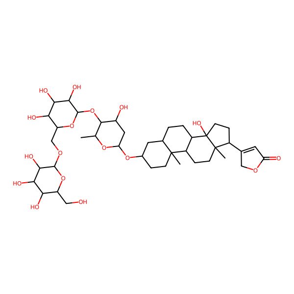 2D Structure of 3-[(3S,5R,8R,9S,10S,13R,14S,17R)-14-hydroxy-3-[(2R,4R,5S,6R)-4-hydroxy-6-methyl-5-[(2S,3R,4S,5S,6R)-3,4,5-trihydroxy-6-[[(2R,3R,4S,5S,6R)-3,4,5-trihydroxy-6-(hydroxymethyl)oxan-2-yl]oxymethyl]oxan-2-yl]oxyoxan-2-yl]oxy-10,13-dimethyl-1,2,3,4,5,6,7,8,9,11,12,15,16,17-tetradecahydrocyclopenta[a]phenanthren-17-yl]-2H-furan-5-one
