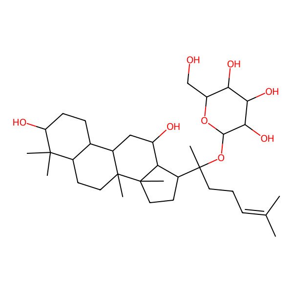 2D Structure of (2S,3R,4S,5S,6R)-2-[2-(3,12-dihydroxy-4,4,8,14-tetramethyl-1,2,3,5,6,7,9,10,11,12,13,15,16,17-tetradecahydrocyclopenta[a]phenanthren-17-yl)-6-methylhept-5-en-2-yl]oxy-6-(hydroxymethyl)oxane-3,4,5-triol