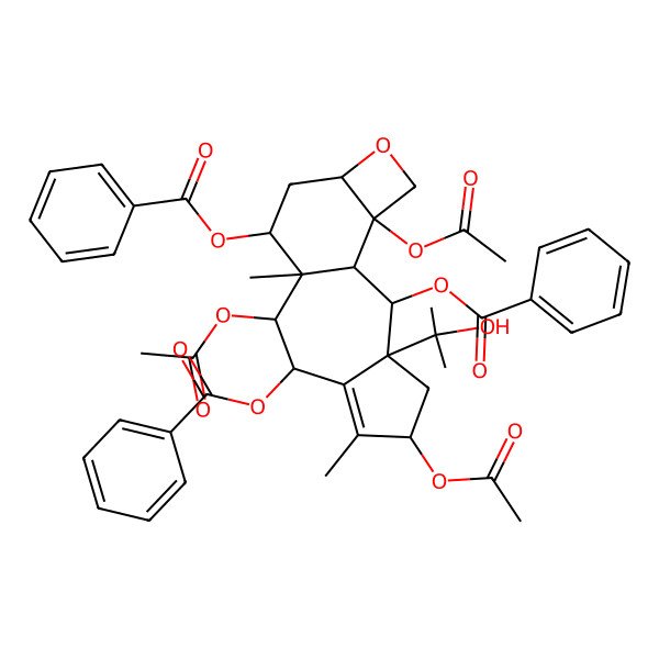 2D Structure of [(2S,3S,5S,8R,9R,10S,11S,13R,16S)-5,9,16-triacetyloxy-2,8-dibenzoyloxy-3-(2-hydroxypropan-2-yl)-6,10-dimethyl-14-oxatetracyclo[8.6.0.03,7.013,16]hexadec-6-en-11-yl] benzoate