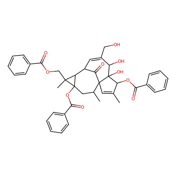 2D Structure of [(1S,4S,5S,6R,9S,10R,11R,12S,14R)-4,12-dibenzoyloxy-5,6-dihydroxy-7-(hydroxymethyl)-3,11,14-trimethyl-15-oxo-11-tetracyclo[7.5.1.01,5.010,12]pentadeca-2,7-dienyl]methyl benzoate