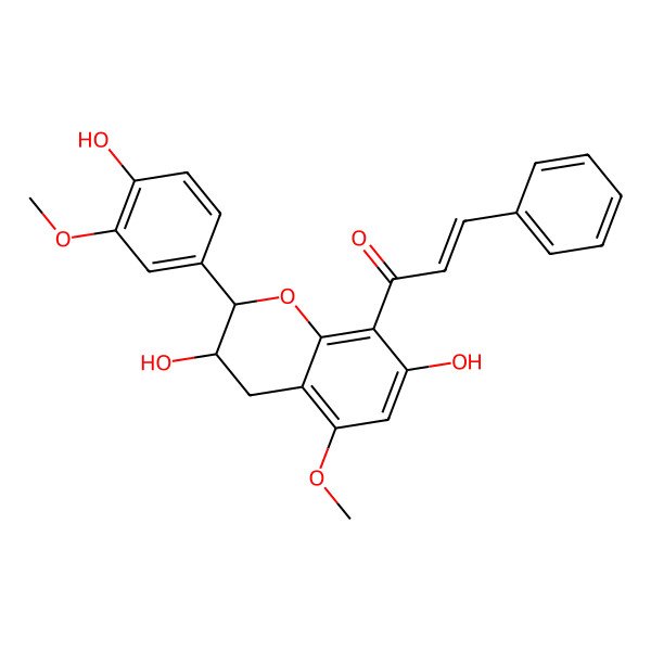 2D Structure of (2R,3S)-2-(3-Methoxy-4-hydroxyphenyl)-5-methoxy-8-[(E)-3-phenylpropenoyl]-3,4-dihydro-2H-1-benzopyran-3,7-diol