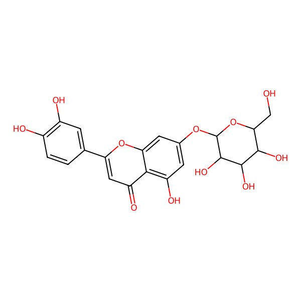 2D Structure of 2-(3,4-dihydroxyphenyl)-5-hydroxy-7-[(2R,3R,4S,5S,6R)-3,4,5-trihydroxy-6-(hydroxymethyl)oxan-2-yl]oxychromen-4-one