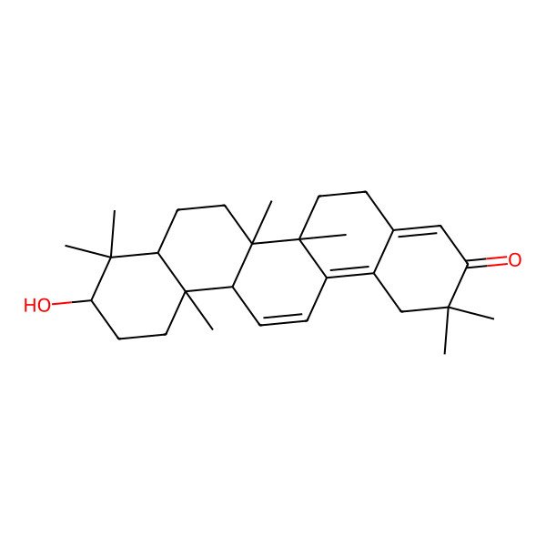 2D Structure of 3alpha-Hydroxy-28-noroleana-11,13(18),17(22)-triene-21-one 2D Structure of 3alpha-Hydroxy-28-noroleana-11,13(18),17(22)-triene-21-one
