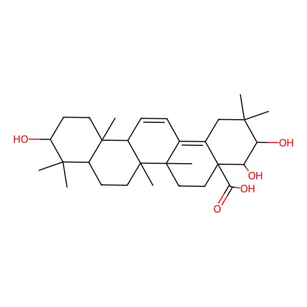 2D Structure of (3R,4R,4aS,6aR,6aS,6bR,8aR,10R,12aS)-3,4,10-trihydroxy-2,2,6a,6b,9,9,12a-heptamethyl-1,3,4,5,6,6a,7,8,8a,10,11,12-dodecahydropicene-4a-carboxylic acid 2D Structure of (3R,4R,4aS,6aR,6aS,6bR,8aR,10R,12aS)-3,4,10-trihydroxy-2,2,6a,6b,9,9,12a-heptamethyl-1,3,4,5,6,6a,7,8,8a,10,11,12-dodecahydropicene-4a-carboxylic acid