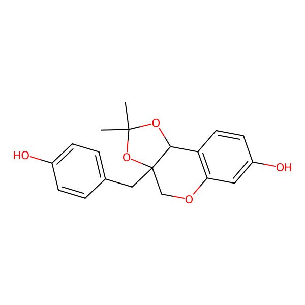 2D Structure of (3aR,9bS)-3a-[(4-hydroxyphenyl)methyl]-2,2-dimethyl-4,9b-dihydro-[1,3]dioxolo[4,5-c]chromen-7-ol
