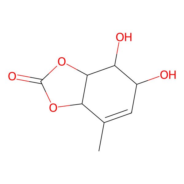 2D Structure of (3As,4r,5s,7ar)-4,5-dihydroxy-7-methyl-3a,4,5,7a-tetrahydrobenzo[1,3]dioxol-2-one