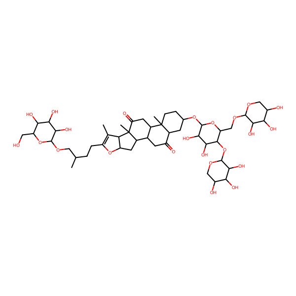 2D Structure of (9S,13R,16S,18S)-16-[(2R,3R,4R,5S,6R)-3,4-dihydroxy-5-[(2R,3R,4S,5S)-3,4,5-trihydroxyoxan-2-yl]oxy-6-[[(2R,3R,4R,5R)-3,4,5-trihydroxyoxan-2-yl]oxymethyl]oxan-2-yl]oxy-7,9,13-trimethyl-6-[(3R)-3-methyl-4-[(2R,3R,4S,5S,6R)-3,4,5-trihydroxy-6-(hydroxymethyl)oxan-2-yl]oxybutyl]-5-oxapentacyclo[10.8.0.02,9.04,8.013,18]icos-6-ene-10,19-dione