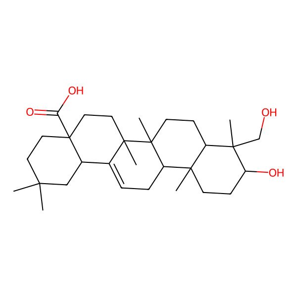 2D Structure of (4aS,6aR,6aS,6bR,9R,10S,12aR,14bR)-10-hydroxy-9-(hydroxymethyl)-2,2,6a,6b,9,12a-hexamethyl-1,3,4,5,6,6a,7,8,8a,10,11,12,13,14b-tetradecahydropicene-4a-carboxylic acid