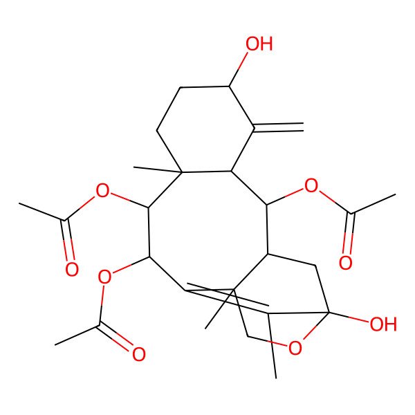 2D Structure of [(3R,4R,5R,7S,10R,12R)-11,12-diacetyloxy-1,7-dihydroxy-10,14,17-trimethyl-6-methylidene-16-oxatetracyclo[11.3.1.03,14.05,10]heptadec-13(17)-en-4-yl] acetate
