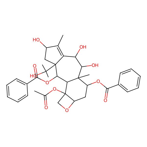 2D Structure of [(2S,3S,5S,8R,9R,10R,11S,13R,16S)-16-acetyloxy-2-benzoyloxy-5,8,9-trihydroxy-3-(2-hydroxypropan-2-yl)-6,10-dimethyl-14-oxatetracyclo[8.6.0.03,7.013,16]hexadec-6-en-11-yl] benzoate
