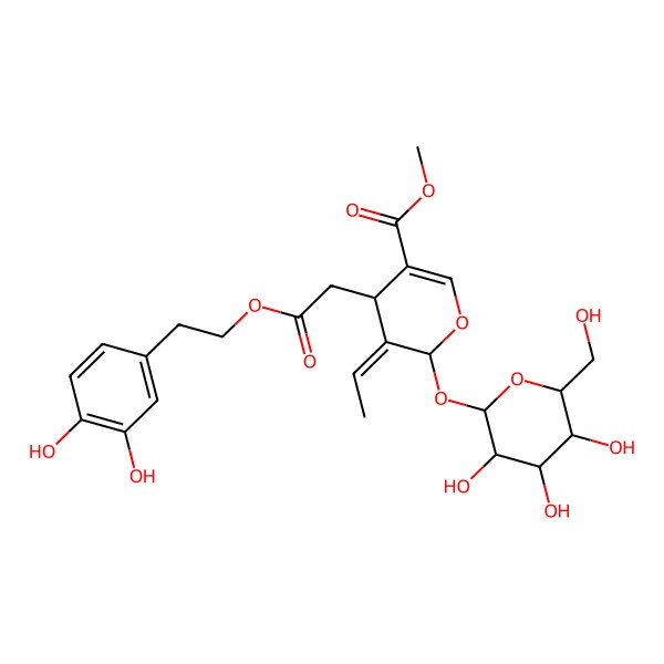 2D Structure of methyl (5E)-4-[2-[2-(3,4-dihydroxyphenyl)ethoxy]-2-oxoethyl]-5-ethylidene-6-[(2S,3R,4S,5S,6R)-3,4,5-trihydroxy-6-(hydroxymethyl)oxan-2-yl]oxy-4H-pyran-3-carboxylate