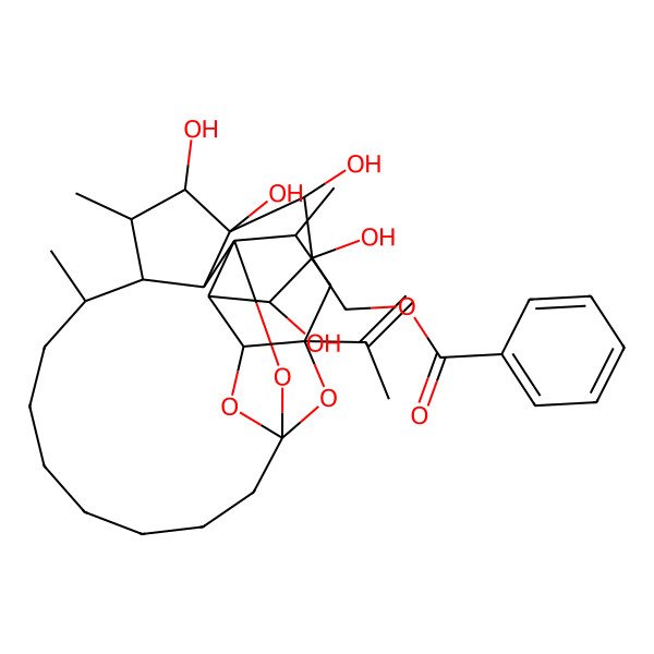 2D Structure of [(1R,2R,4R,5R,6S,7S,8R,9S,10R,11S,12S,13S,14R,24R)-7,8,9,10,11-pentahydroxy-2,12,14-trimethyl-4-prop-1-en-2-yl-23,25,26-trioxahexacyclo[11.10.1.14,22.15,22.01,6.010,24]hexacosan-8-yl]methyl benzoate