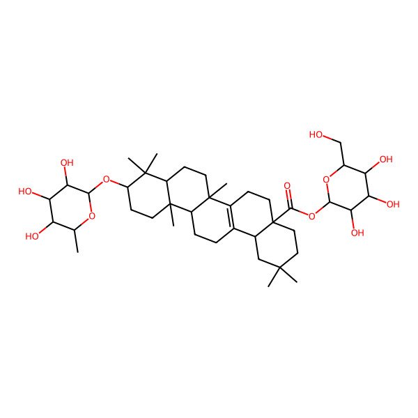 2D Structure of 3beta-[(6-Deoxy-beta-D-glucopyranosyl)oxy]-27-norolean-13-en-28-oic acid beta-D-glucopyranosyl ester