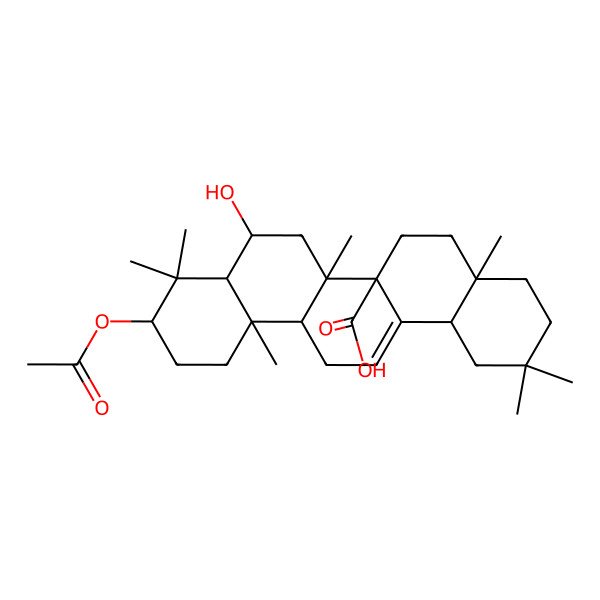 2D Structure of (4aR,6aR,6aR,6bR,8R,8aR,10S,12aR,14bR)-10-acetyloxy-8-hydroxy-2,2,4a,6b,9,9,12a-heptamethyl-1,3,4,5,6,6a,7,8,8a,10,11,12,13,14b-tetradecahydropicene-6a-carboxylic acid
