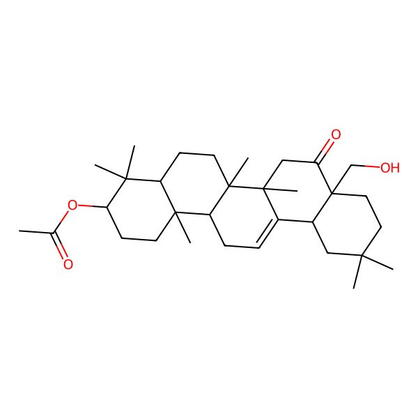 2D Structure of [(3S,4aR,6aR,6bS,8aS,12aS,14aR,14bR)-8a-(hydroxymethyl)-4,4,6a,6b,11,11,14b-heptamethyl-8-oxo-2,3,4a,5,6,7,9,10,12,12a,14,14a-dodecahydro-1H-picen-3-yl] acetate