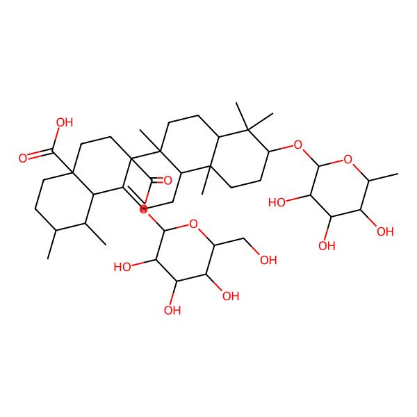 2D Structure of 3beta-(beta-D-Fucopyranosyloxy)urs-12-ene-27,28-dioic acid 27-(beta-D-glucopyranosyl) ester