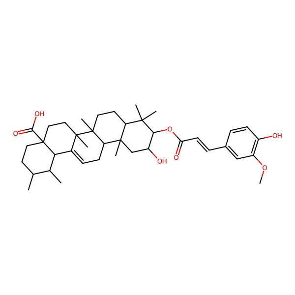 2D Structure of (1S,2R,4aS,6aR,6aS,6bR,8aR,10R,11R,12aR,14bS)-11-hydroxy-10-[(E)-3-(4-hydroxy-3-methoxyphenyl)prop-2-enoyl]oxy-1,2,6a,6b,9,9,12a-heptamethyl-2,3,4,5,6,6a,7,8,8a,10,11,12,13,14b-tetradecahydro-1H-picene-4a-carboxylic acid
