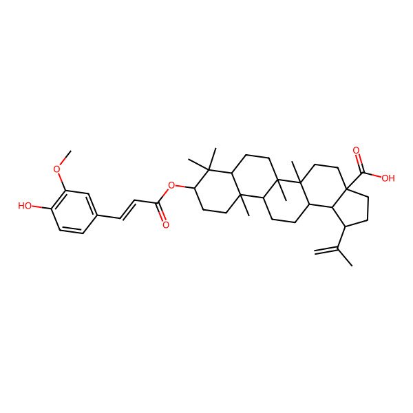 2D Structure of (1R,3aS,5aR,5bR,7aR,9S,11aR,11bR,13aR,13bR)-9-[(Z)-3-(4-hydroxy-3-methoxyphenyl)prop-2-enoyl]oxy-5a,5b,8,8,11a-pentamethyl-1-prop-1-en-2-yl-1,2,3,4,5,6,7,7a,9,10,11,11b,12,13,13a,13b-hexadecahydrocyclopenta[a]chrysene-3a-carboxylic acid