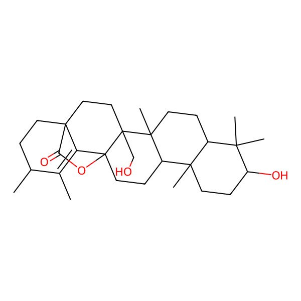 2D Structure of 3beta,13,27-Trihydroxyurs-18-en-28-oic acid gamma-lactone